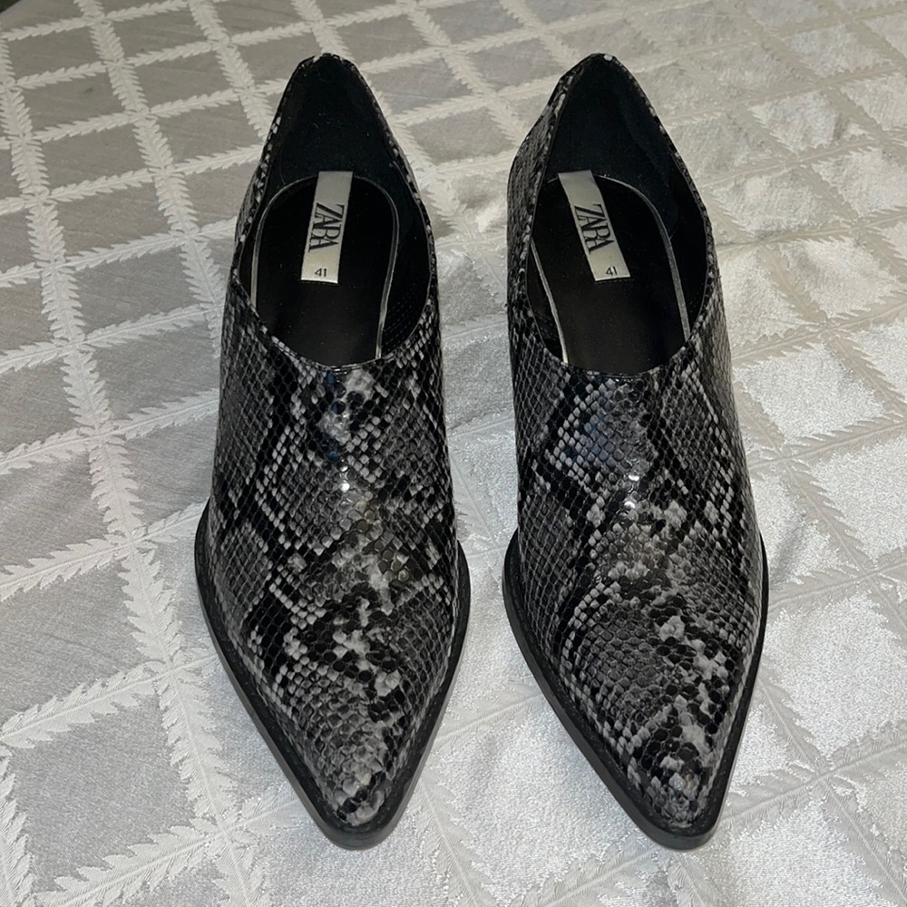 Zara Faux Snakeskin Ankle Boots
